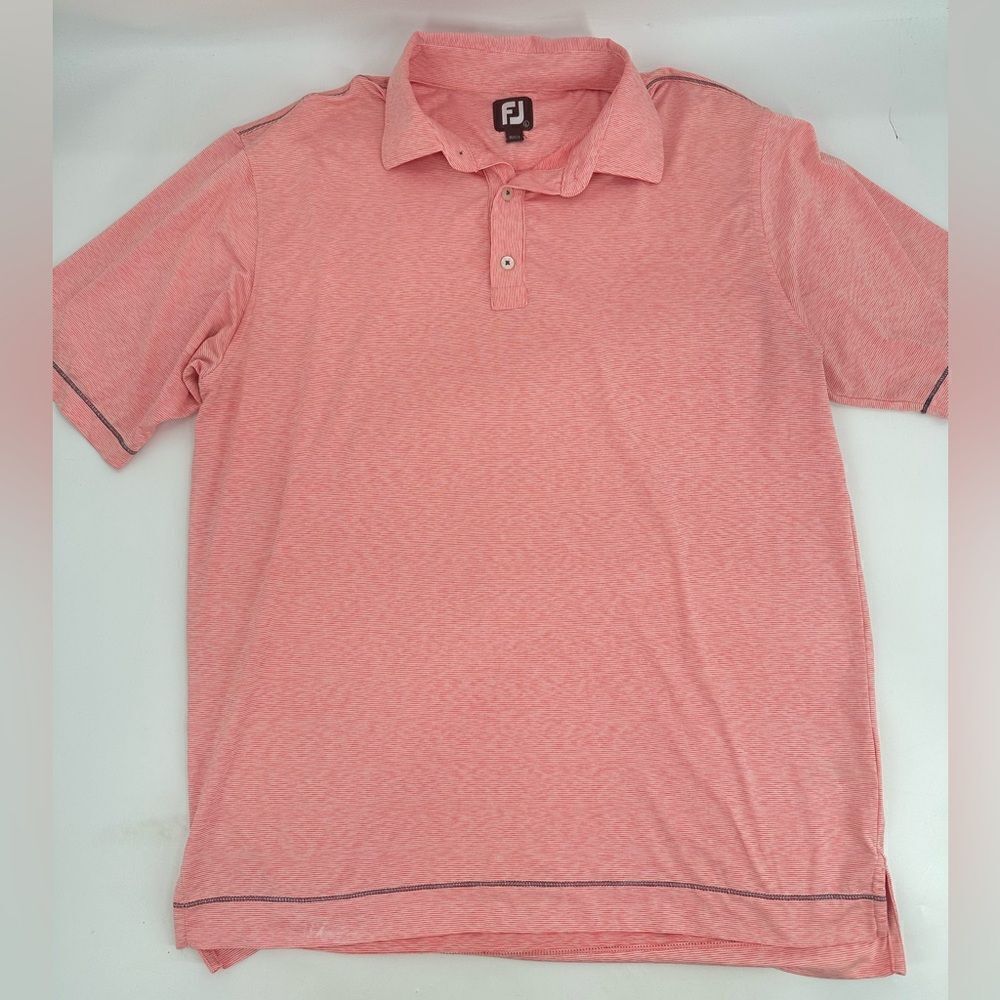 FootJoy Orange Striped Men’s Polo Shirt Size Large Embroidered
